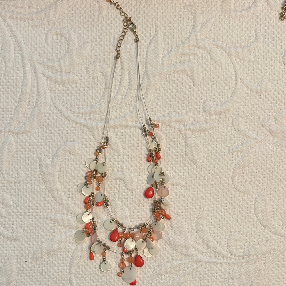Elegant Multi-Layered Necklace with Red and Silver Accents